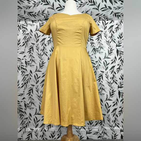 Dresses & Skirts - Yellow Retro Vintage Style Midi Dress Size XL Cotton Elegant Classic Cocktail #E